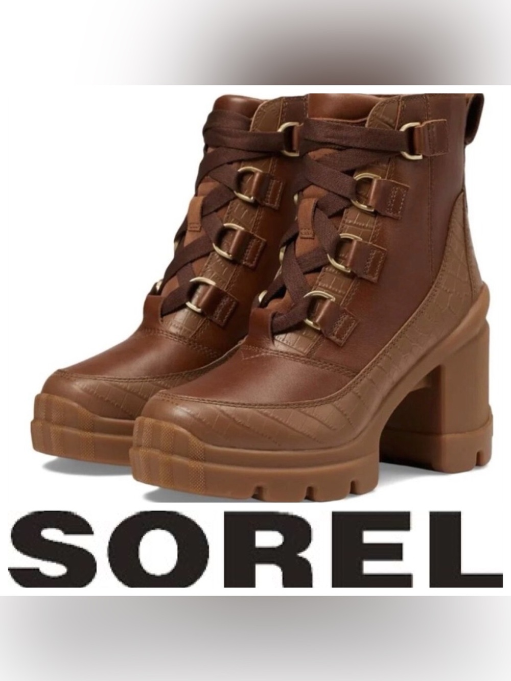 Sorel Brown Leather Lace-Up Chunky Heel Ankle Boots